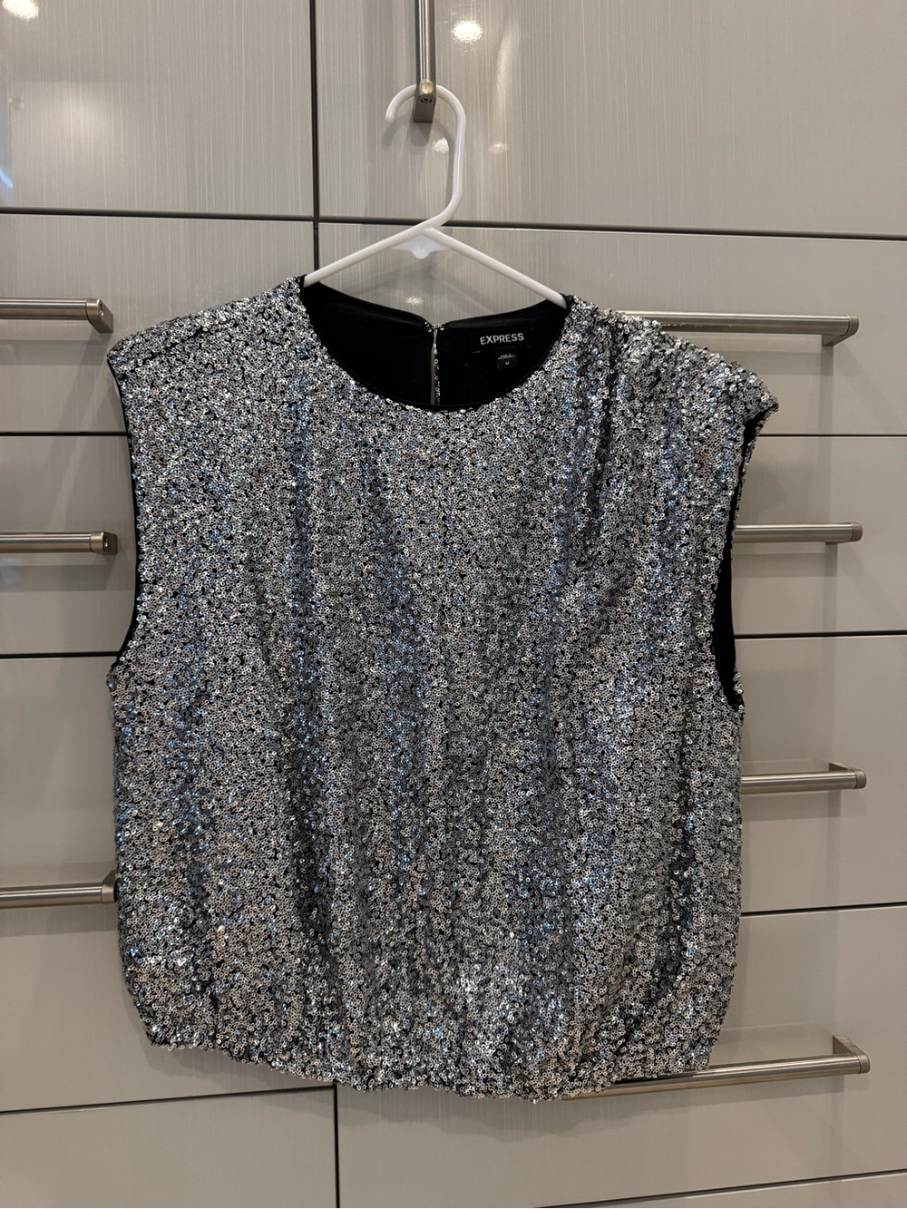 Express Silver Sequin Sleeveless Tank Top
